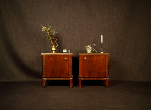 vintage furniture and accessories on a dark background