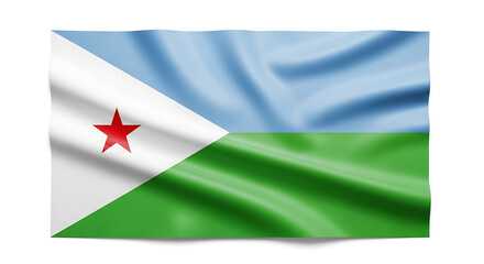 Obraz premium Djibouti flag waving, clean white background, national symbol, fabric texture
