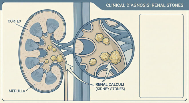 Kidney stones renal stone renal calculi medical illustration clinical diagnosis urology anatomy diagram education