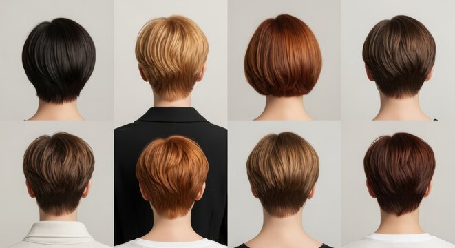 Collage of Women's Short Hairstyles and Hair Colors - Back View