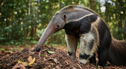 Obraz premium Giant Anteater Foraging in Forest Undergrowth.