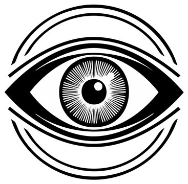 Mystical All Seeing Eye Symbol Within Concentric Circles and Abstract Lines Graphic