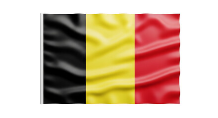 Obraz premium Waving Belgian Flag with Black, Yellow, and Red Vertical Stripes on White Background