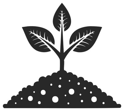 Seedling growing in soil icon simple vector silhouette graphic in black and white illustration of new life and plant growth concept