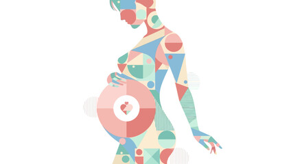 Fototapeta premium Geometric Silhouette of a Pregnant Woman with a Heart Symbol on Her Belly - A Representation of Life and Love