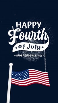 4th of july text with american flag celebrating independence day. Perfect for patriotic holiday designs and social media vertical posts.