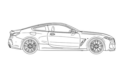 Obraz premium Luxury executive sports sedan outline vector illustration side view modern automotive line art isolated on white