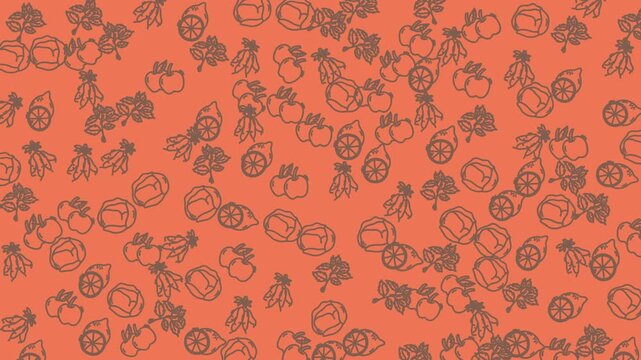 Outlined vegetables on orange background suitable for food blogs, recipe websites, and healthy lifestyle social media posts. Vibrant and versatile.