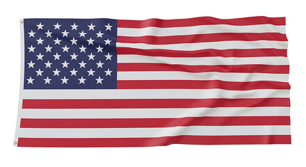 Fototapeta premium Waving American Flag on White Background, Stars and Stripes Blowing in the Wind