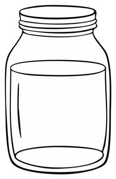 Outline of a clear glass jar with a lid containing liquid, vector illustration