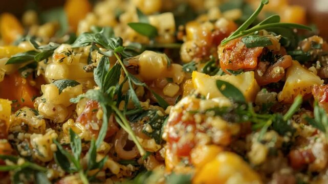 Roasted tomato and corn salad with herb grain medley, vibrant summer pasta salad flavors