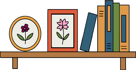 Fototapeta premium Boho Bookshelf with Frame Cozy Aesthetic Home Decor Illustration