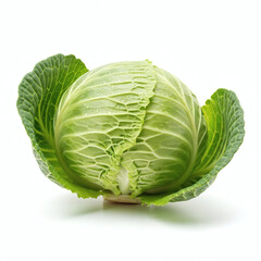Fototapeta premium A crisp head of cabbage sits on a white background