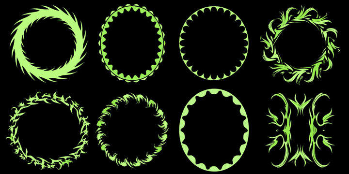 green flame like circular frames on black background