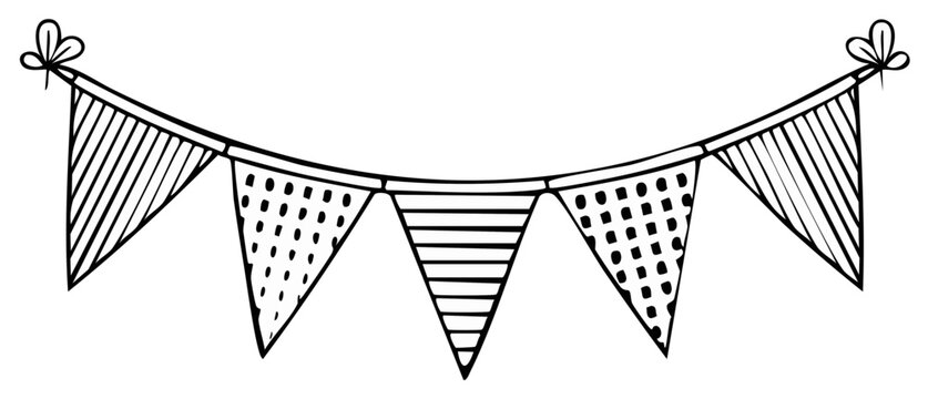 Hand drawn bunting flags with dots and stripes line art celebration decoration party banner vector illustration