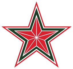 Obraz premium Red and Green Geometric Star Icon With Inner Facets and Outline