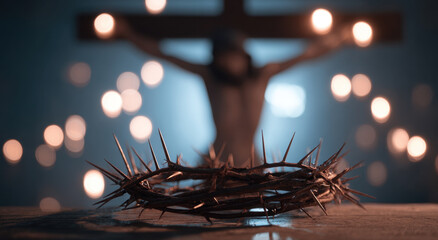 Fototapeta premium Crown of thorns christian symbol crucifix jesus sacrifice faith religion suffering passion redemption