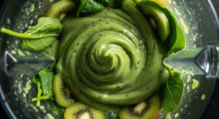 Fototapeta premium Green smoothie ingredients in blender.