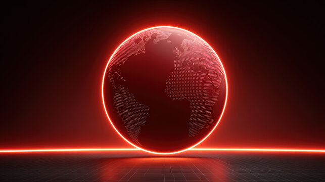 Glowing globe futuristic background digital sphere red neon world map dark background abstract design holographic effect global network technology concept planet illuminated outline dotted texture