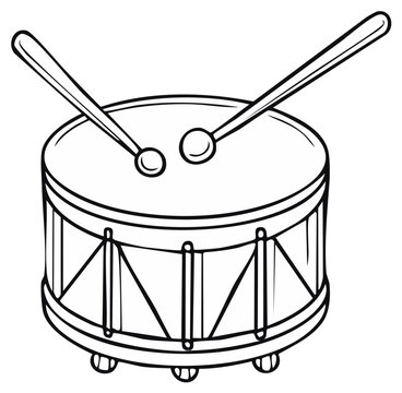 Cartoon drum instrument with drumsticks, percussion music equipment illustration
