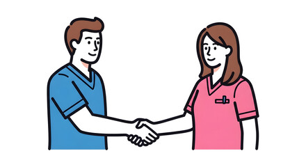 Fototapeta premium Business Handshake Illustration: A clean, minimalistic illustration portrays a crucial moment of agreement and collaboration between two individuals.