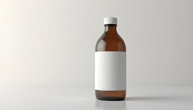 Isolated white glass wine bottle and brown medicine vial containers with transparent liquid for medical chemistry and pharmacy healthcare objects on black