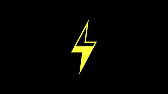 Yellow Solid Lightning Bolt Symbol Progressively Filling Zero to Full Power, Transparent Background, Looping Animation