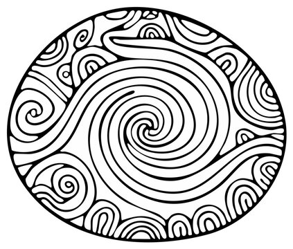 Abstract swirl pattern inside an oval, hand drawn style