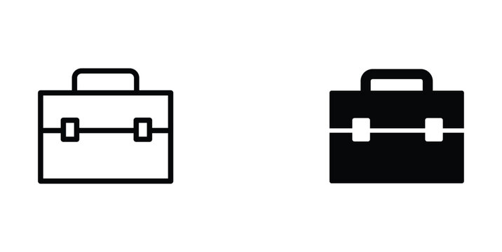 Minimalist briefcase icon set, professional business bag vector symbols, black and white office portfolio signs for web and app interface design
