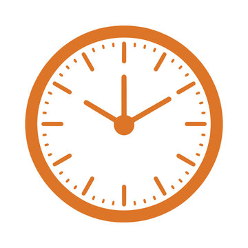 Orange clock on white background isolated on white background