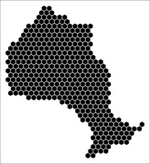 Naklejka premium Ontario simple black and white hexagon map shape template. Province plain hexagon cell dots. Ontario flat honeycomb boundary. Vector Illustration.