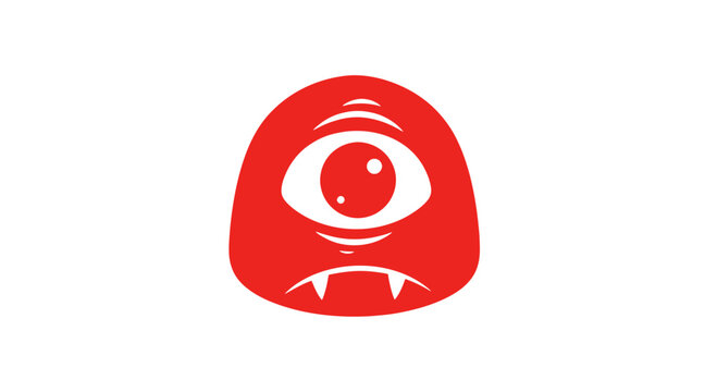 Red Cartoon Monster Face with Eye.