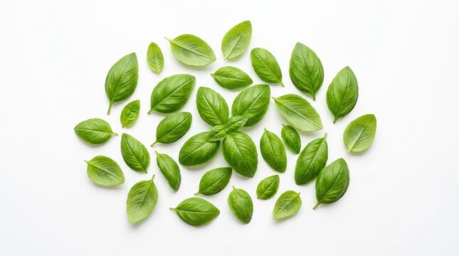 Basil leaves on a white background.