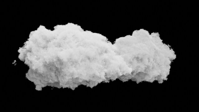 Wide White Cloud Formation Isolated on Black Background, Volumetric Fog Cloud