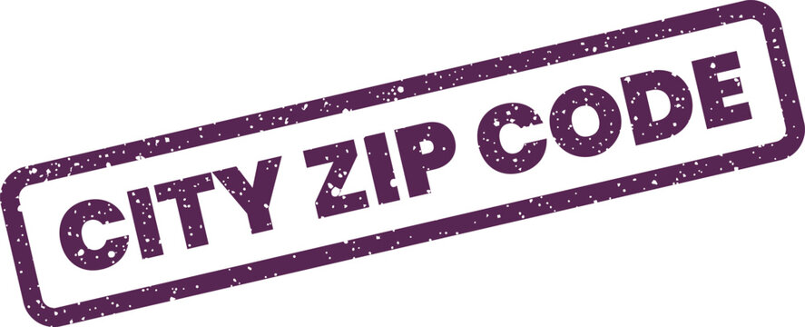 A distressed rectangular rubber stamp with a textured appearance displaying the essential City Zip Code information clearly