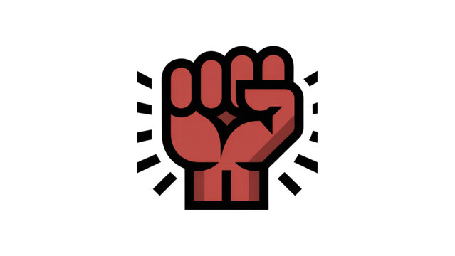 Red raised fist icon with starburst rays symbolizing power and solidarity Vector