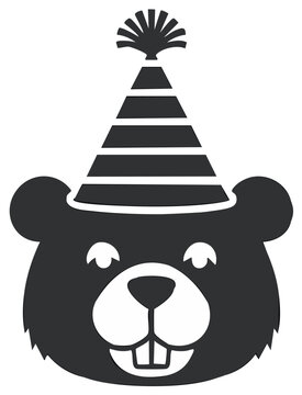 Festive Beaver with a Party Hat Isolated Animal Icon for Celebrations and Children's Events