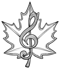 Fototapeta premium Elegant Music Treble Clef Overlaid on a Detailed Maple Leaf Design Element for Musical Theme