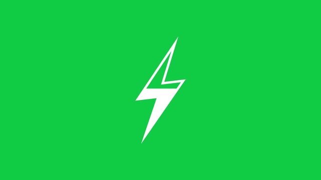 White Elongated Lightning Bolt Icon Progressively Charging from Empty to Full on Green Screen, Looping Animation