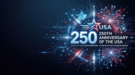 Obraz premium USA 250th Anniversary Celebration Commemorative Graphic with Fireworks and Digital Design Elements