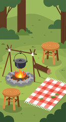A serene forest glade with a campfire © Gani