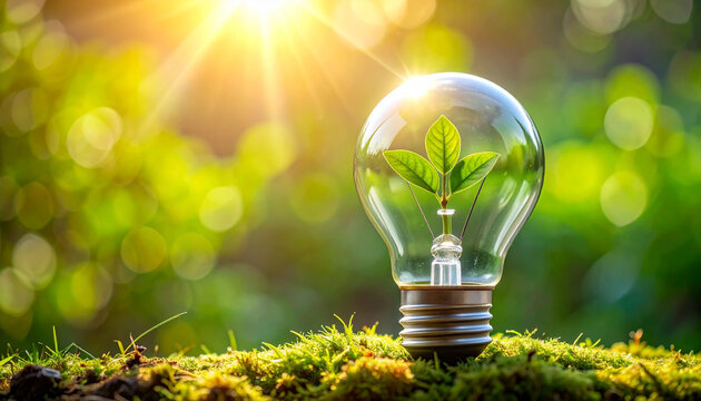 Lightbulb with growing plant symbolizing green energy and environmental concepts