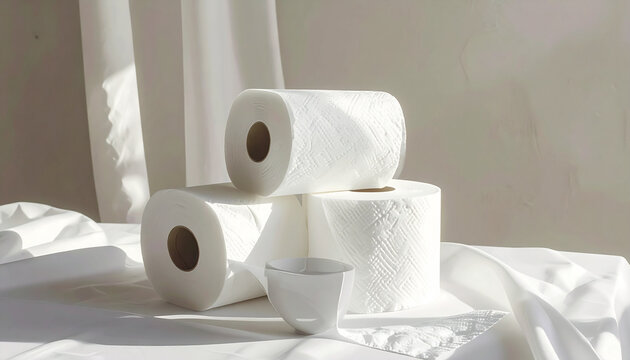 White paper rolls on a tabletop