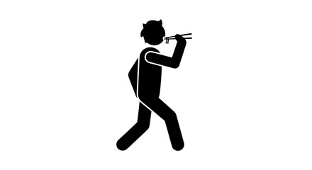 Silhouette of a Running Musician Playing Flute. © Aga