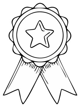 Award ribbon with a star, prize winner badge sketch