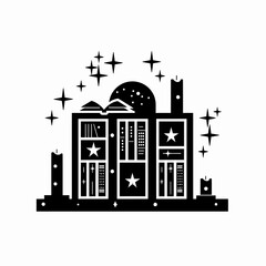 Obraz premium Abstract illustration of a building with stars and geometric shapes vector design