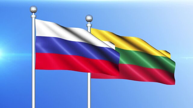 Russia and Lithuania National Flag Waving on Pole Loop