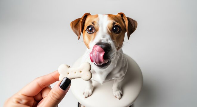Adorable Jack Russell Terrier Dog Licking Lips, Waiting For Treat From Owner Hand