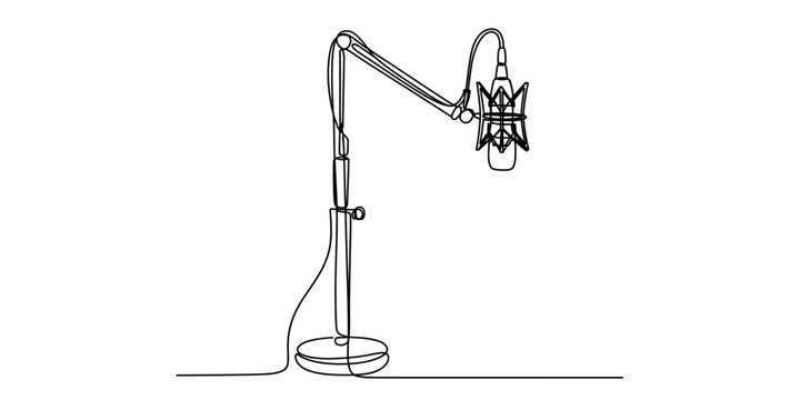 Continuous single line drawing of a studio microphone on an adjustable stand Vector, illustration
