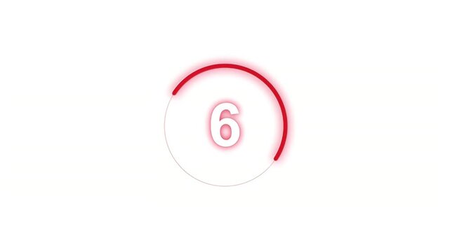 Minimalist digital countdown timer with a glowing red circular progress bar counting down from ten to zero